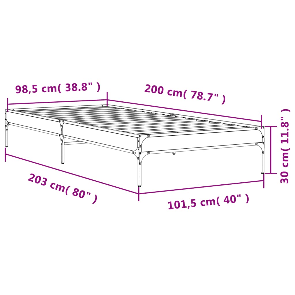 Sengeramme brun eik 100x200 cm konstruert tre og metall