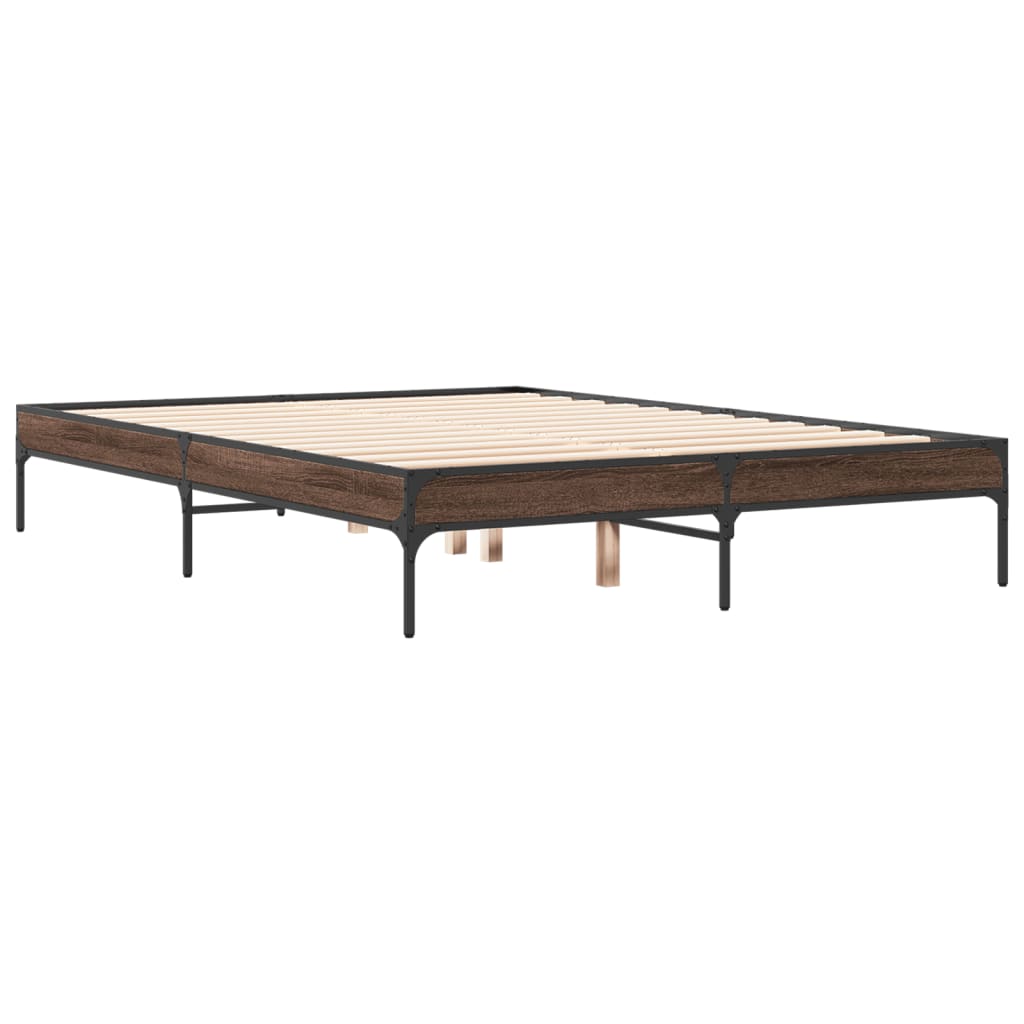 Sengeramme brun eik 135x190 cm konstruert tre og metall