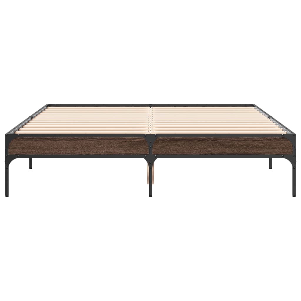 Sengeramme brun eik 135x190 cm konstruert tre og metall