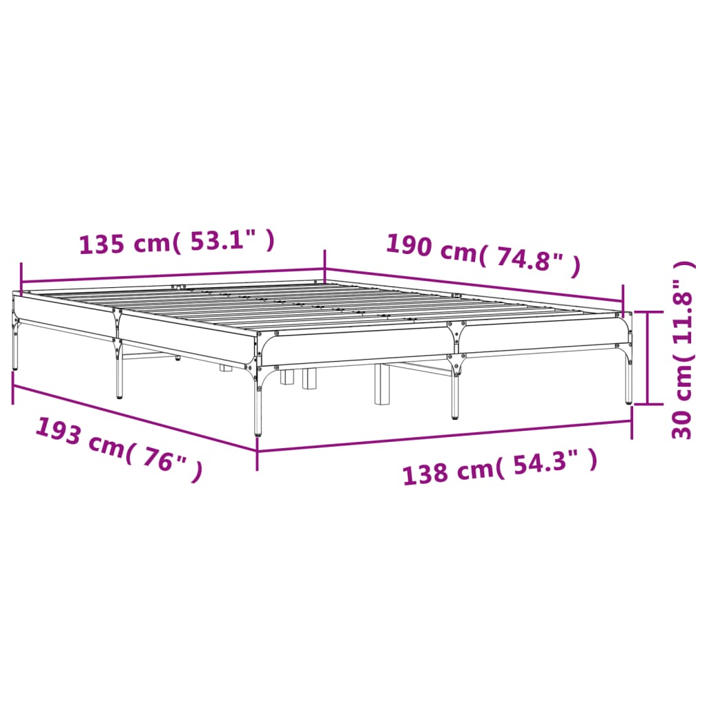 Sengeramme brun eik 135x190 cm konstruert tre og metall