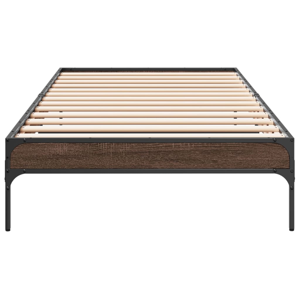 Sengeramme brun eik 75x190 cm konstruert tre og metall
