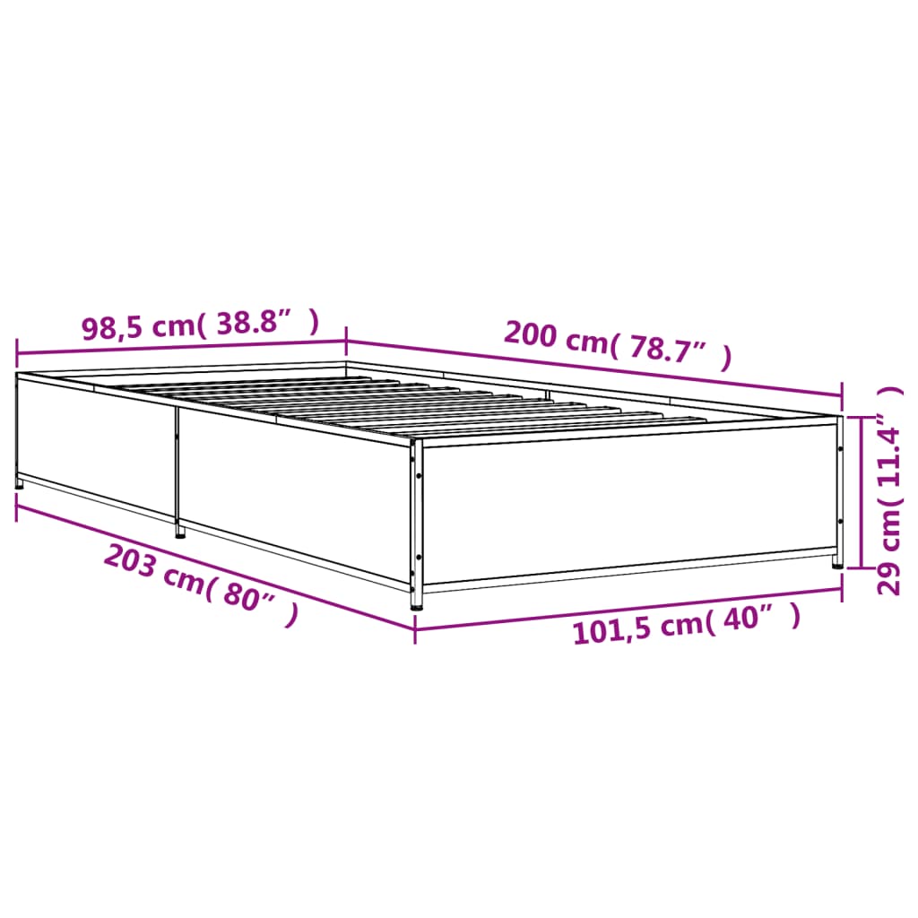 Sengeramme grå sonoma 100x200 cm konstruert tre og metall