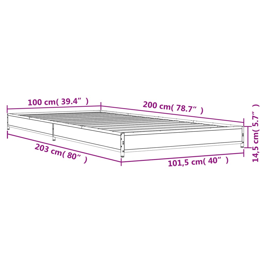 Sengeramme grå sonoma 100x200 cm konstruert tre og metall