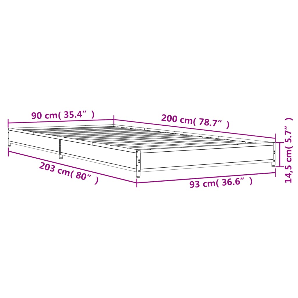 Sengeramme grå sonoma 90x200 cm konstruert tre og metall