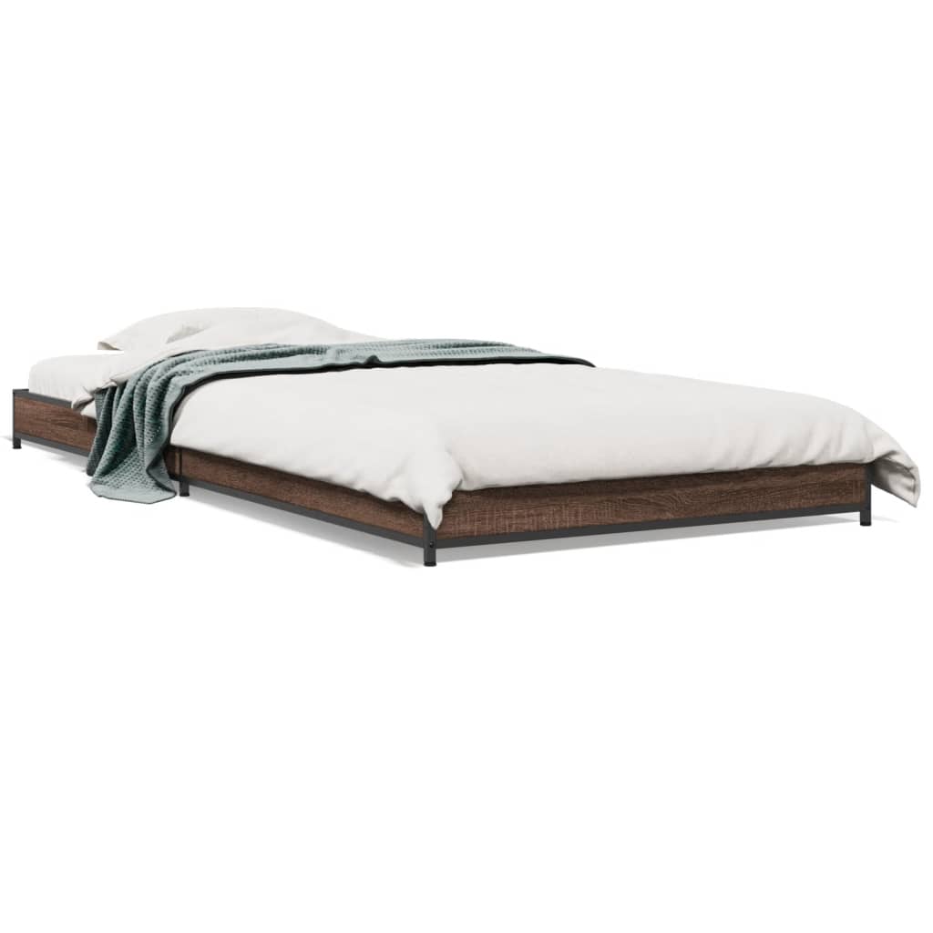 Sengeramme brun eik 75x190 cm konstruert tre og metall