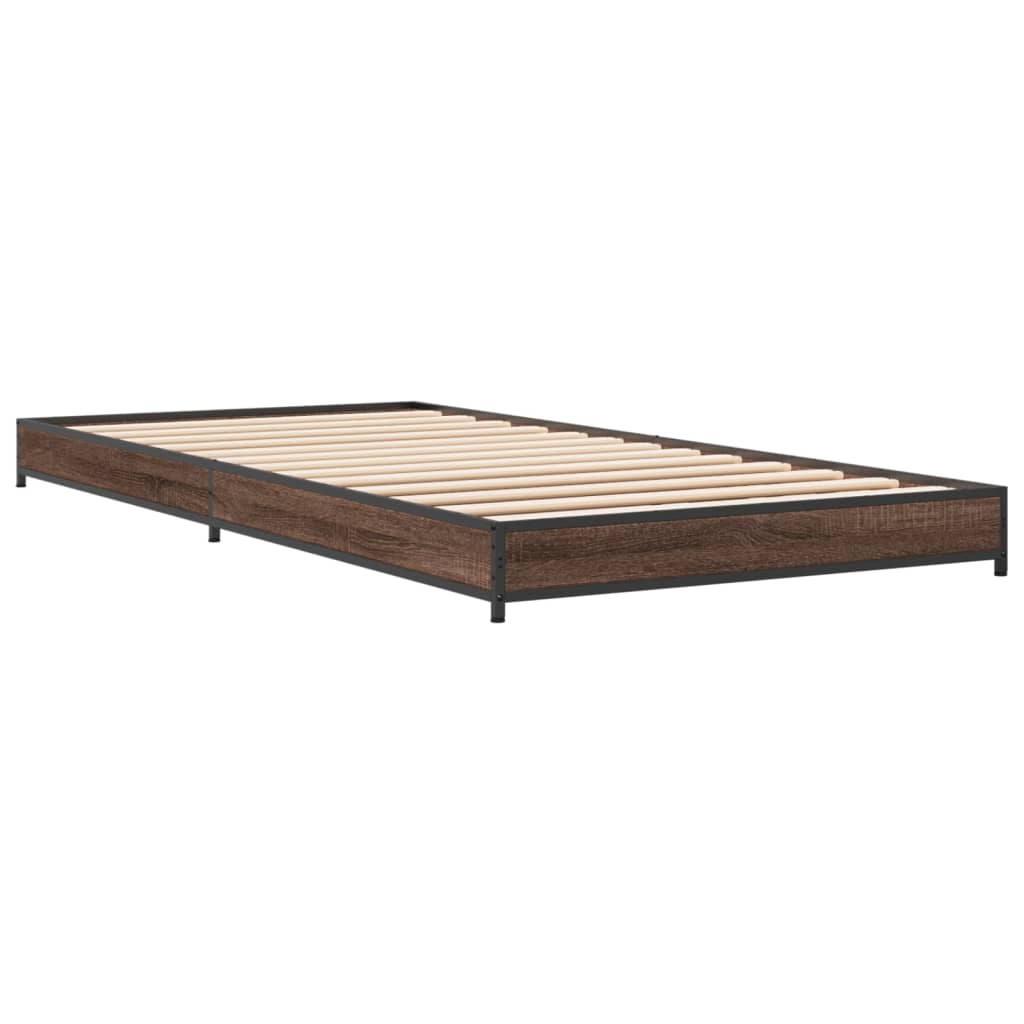 Sengeramme brun eik 75x190 cm konstruert tre og metall