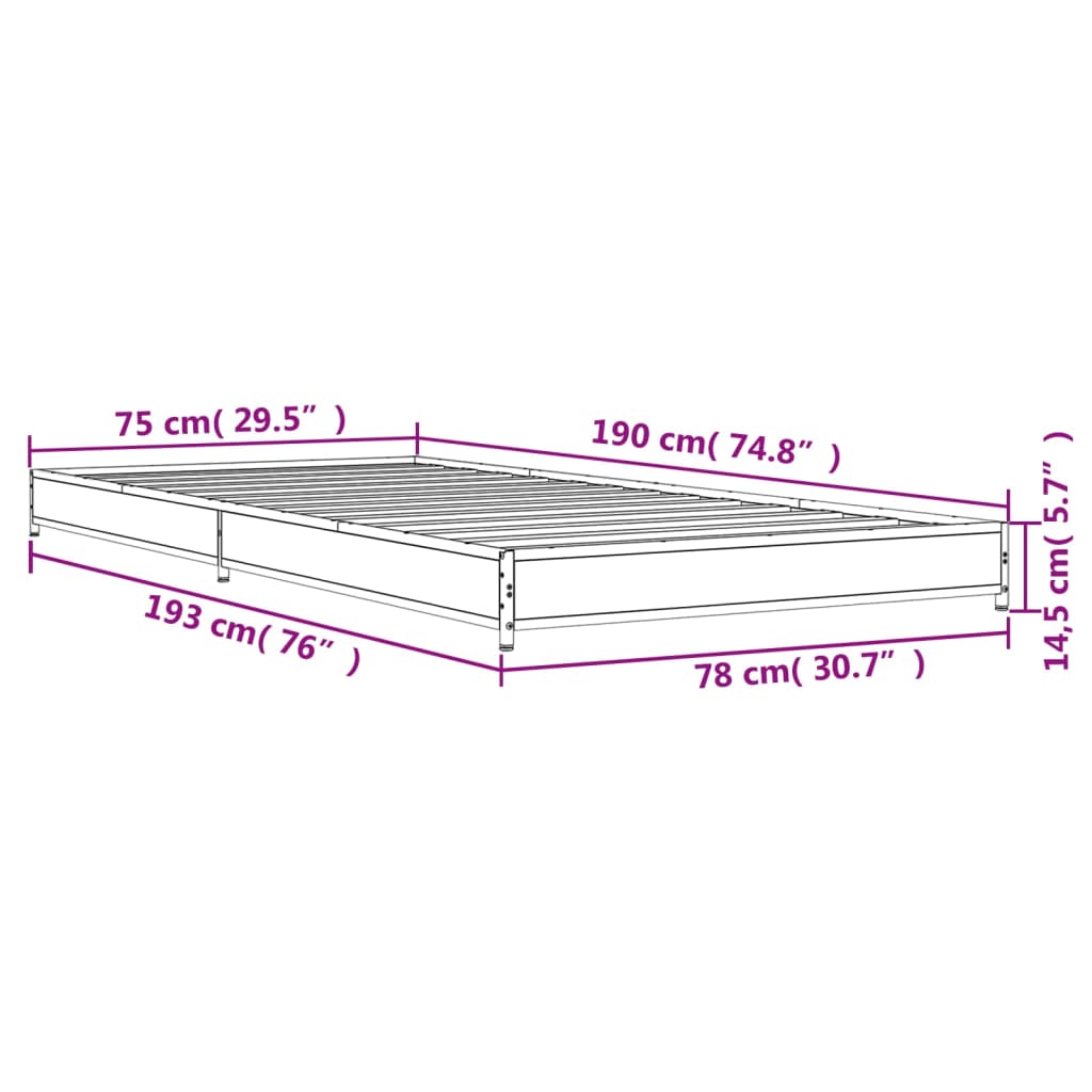 Sengeramme brun eik 75x190 cm konstruert tre og metall