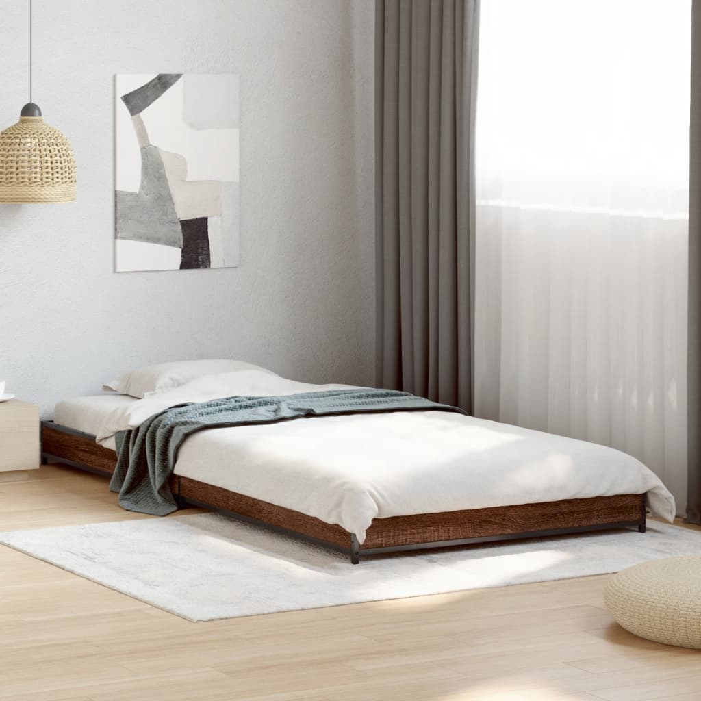 Sengeramme brun eik 75x190 cm konstruert tre og metall