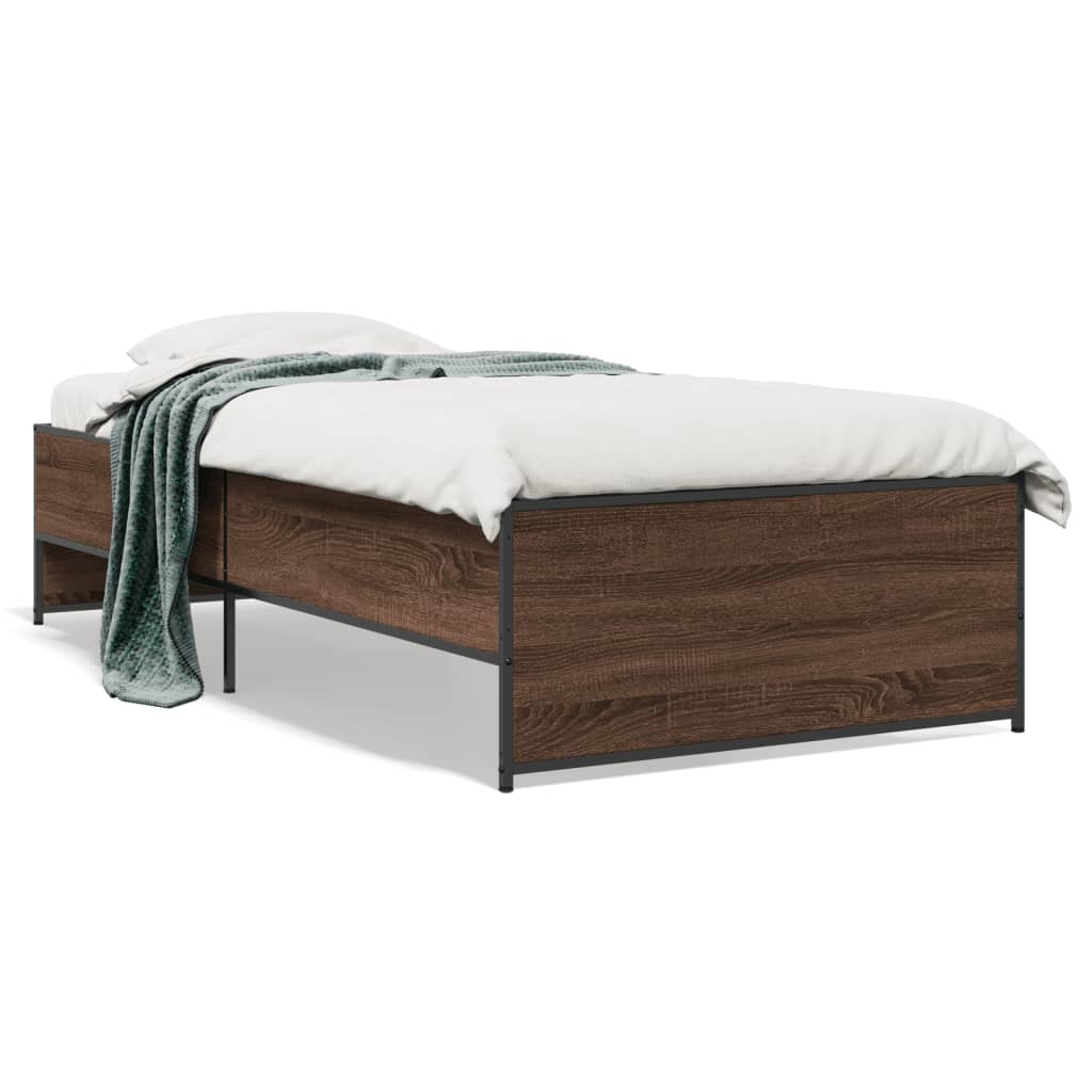 Sengeramme brun eik 75x190 cm konstruert tre og metall