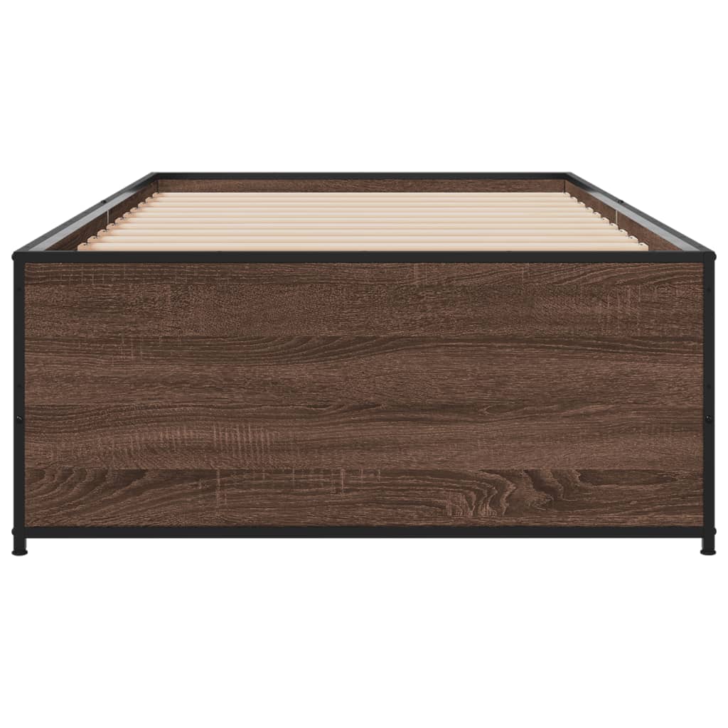 Sengeramme brun eik 75x190 cm konstruert tre og metall