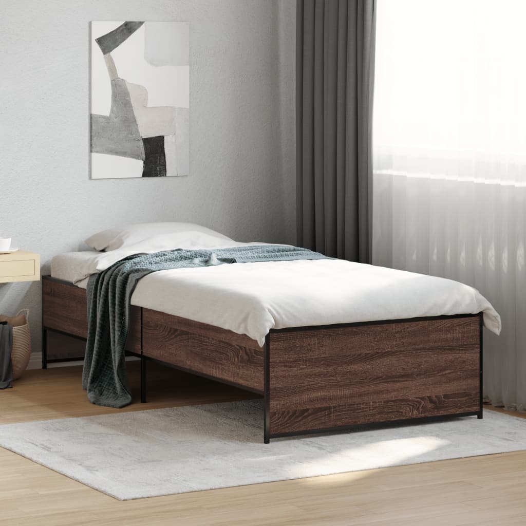 Sengeramme brun eik 75x190 cm konstruert tre og metall