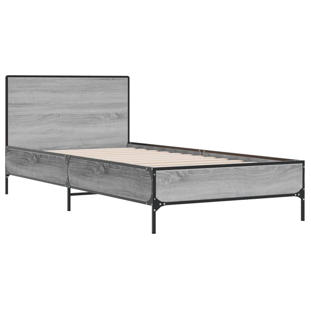 Sengeramme grå sonoma 100x200 cm konstruert tre og metall