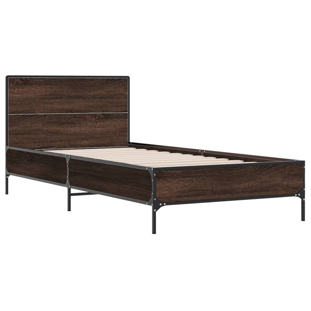 Sengeramme brun eik 100x200 cm konstruert tre og metall