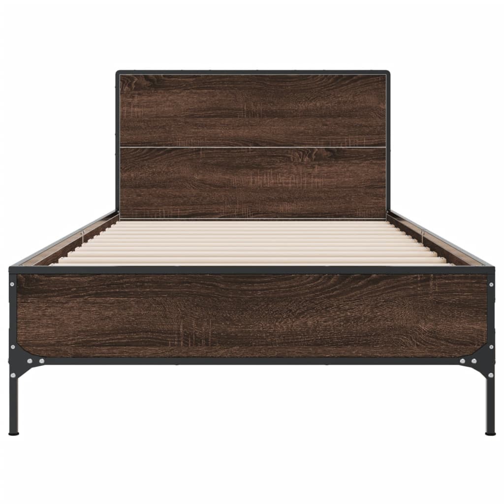 Sengeramme brun eik 100x200 cm konstruert tre og metall