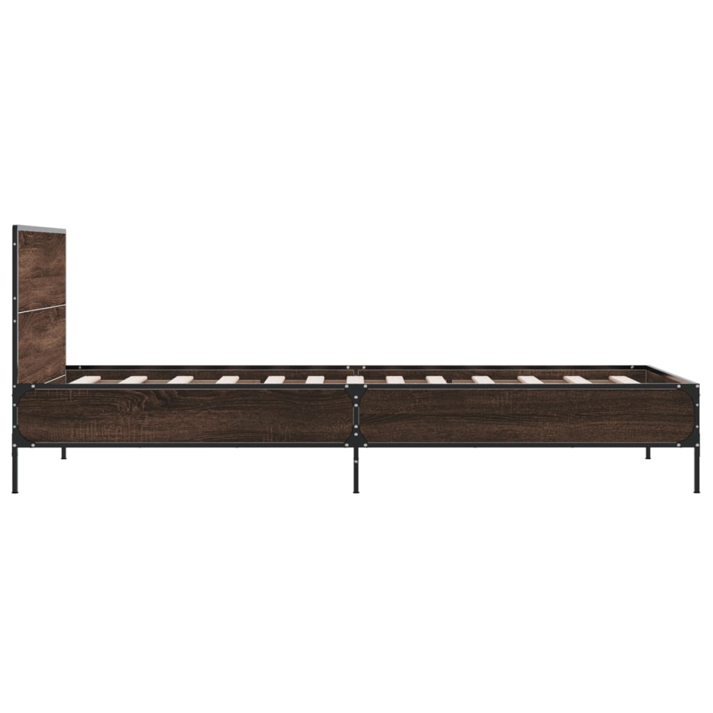 Sengeramme brun eik 100x200 cm konstruert tre og metall
