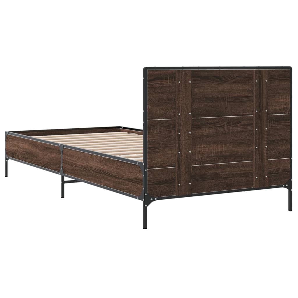 Sengeramme brun eik 100x200 cm konstruert tre og metall