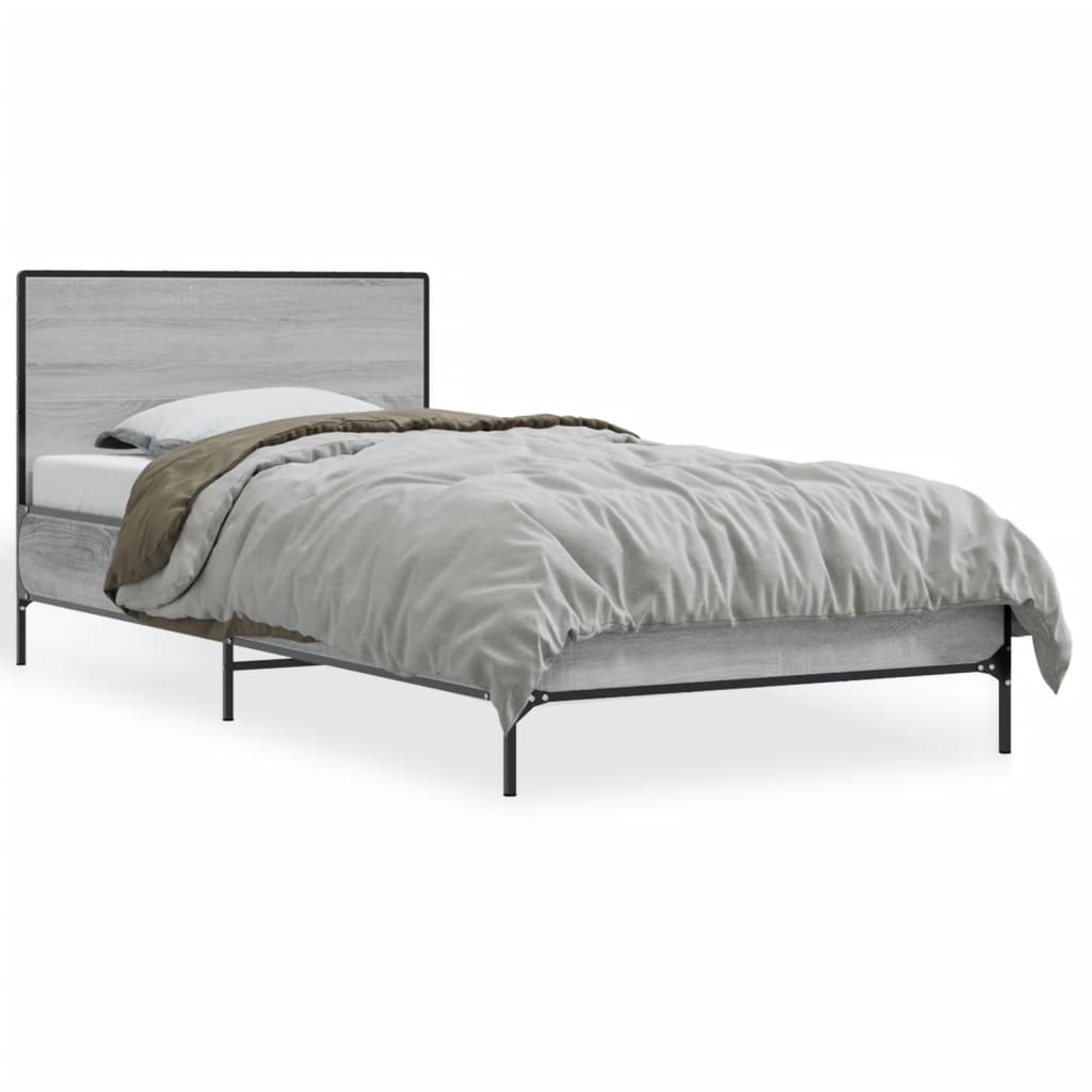 Sengeramme grå sonoma 75x190 cm konstruert tre og metall
