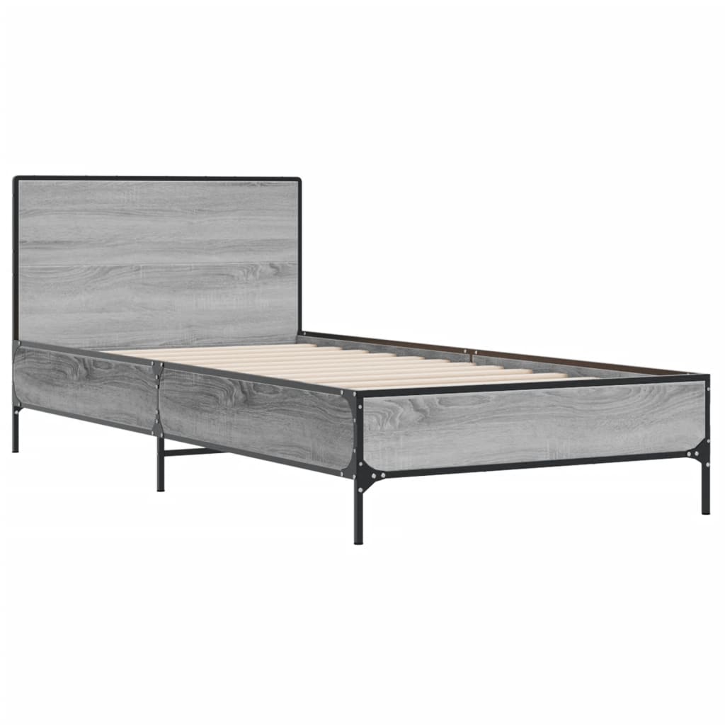 Sengeramme grå sonoma 75x190 cm konstruert tre og metall
