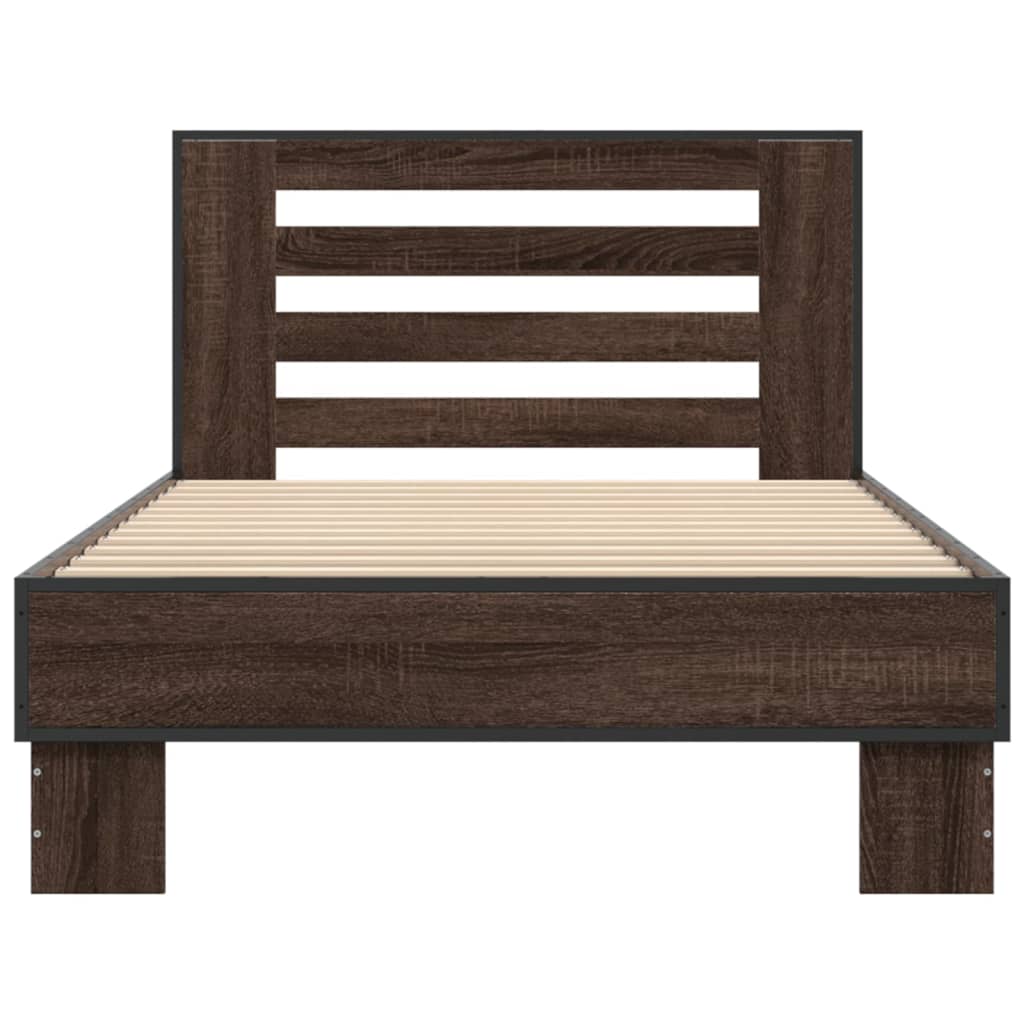 Sengeramme brun eik 100x200 cm konstruert tre og metall