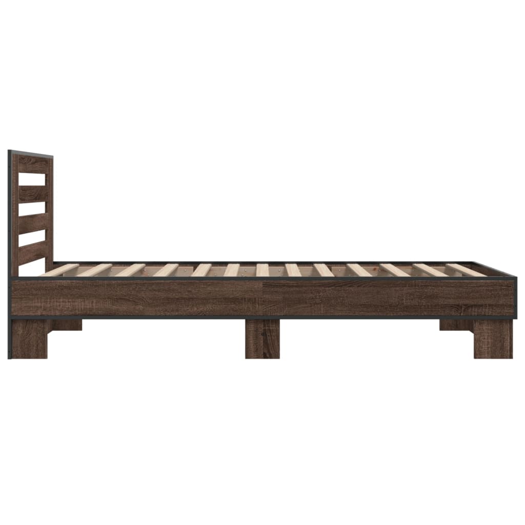 Sengeramme brun eik 100x200 cm konstruert tre og metall