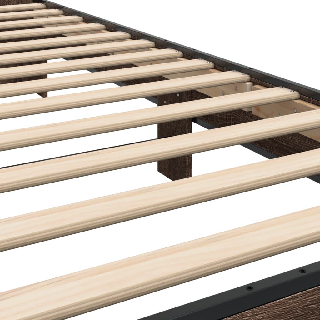 Sengeramme brun eik 100x200 cm konstruert tre og metall