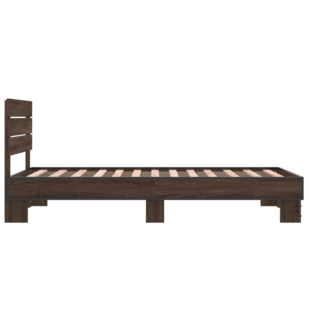 Sengeramme brun eik 75x190 cm konstruert tre og metall