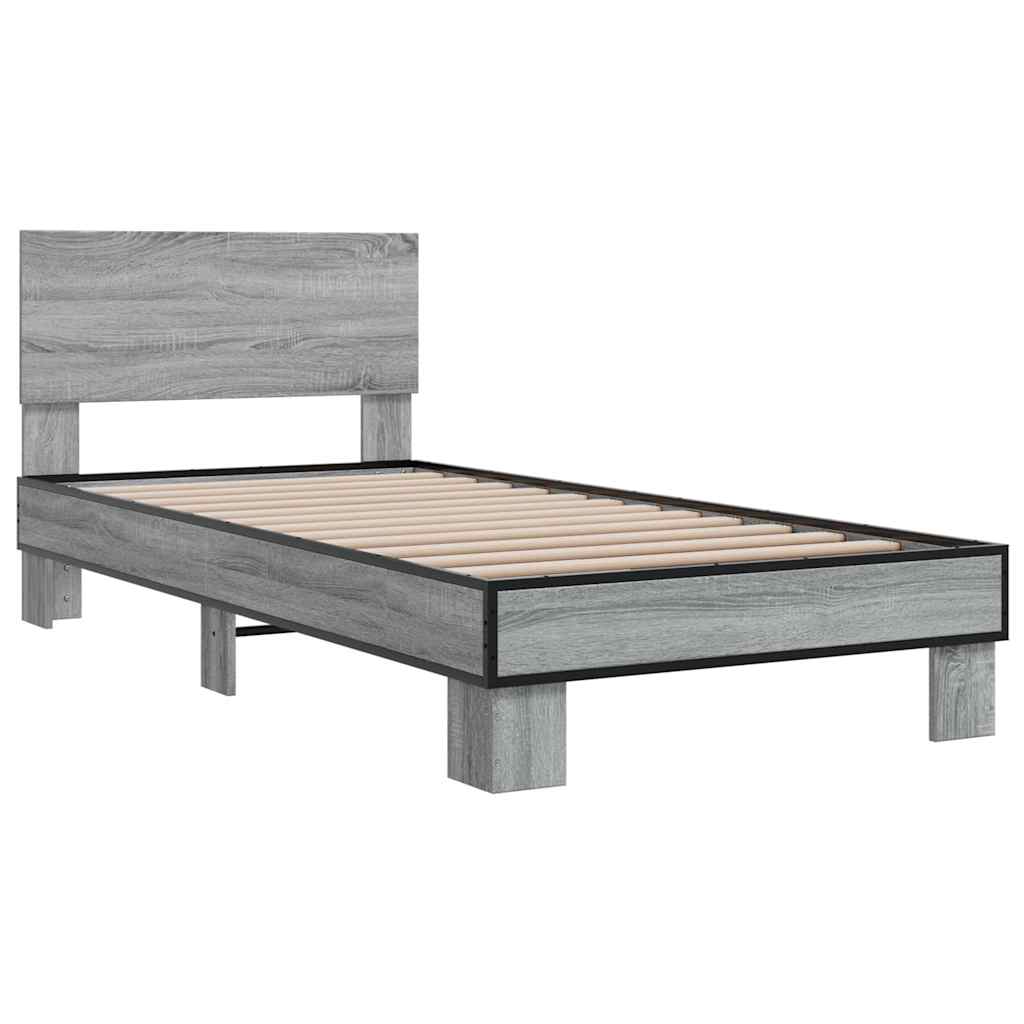 Sengeramme grå sonoma 100x200 cm konstruert tre og metall