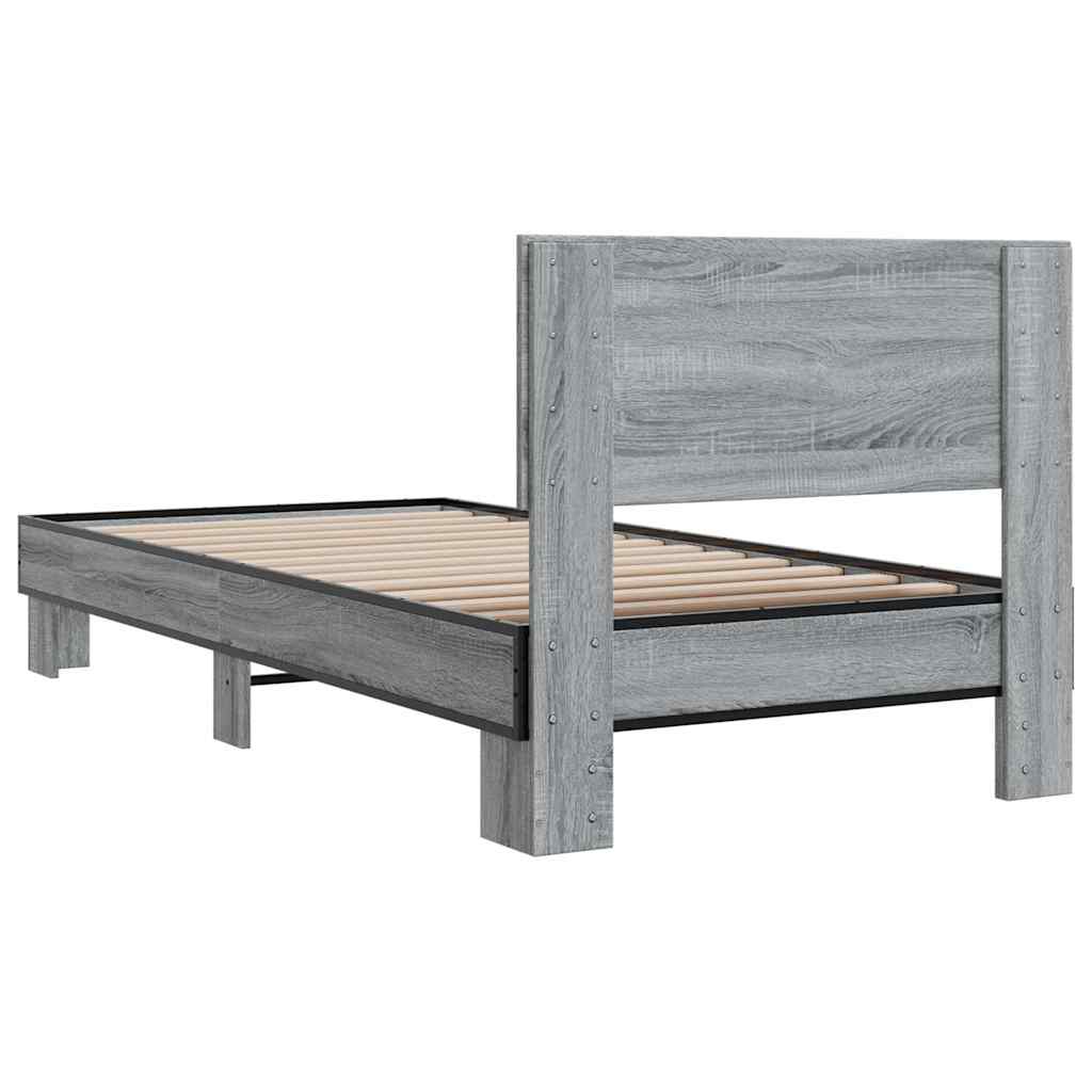 Sengeramme grå sonoma 100x200 cm konstruert tre og metall