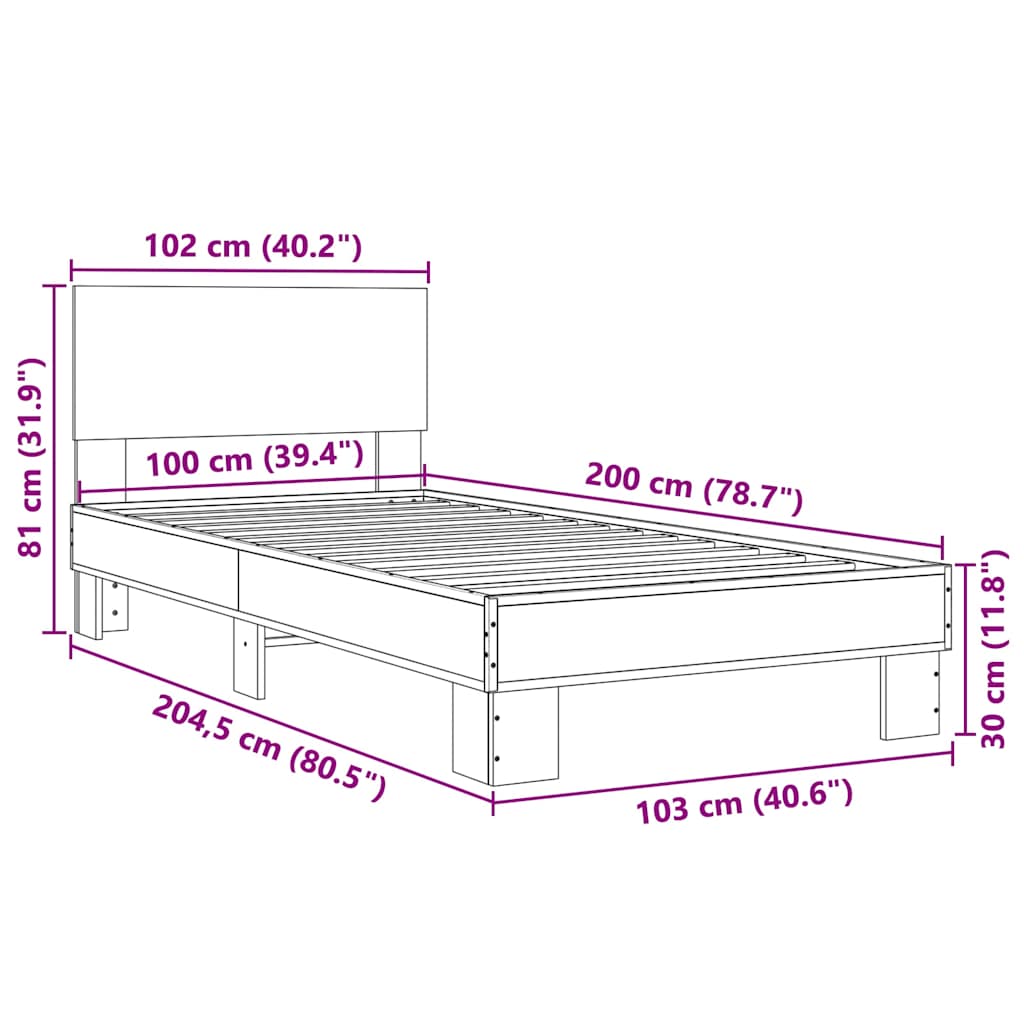 Sengeramme brun eik 100x200 cm konstruert tre og metall