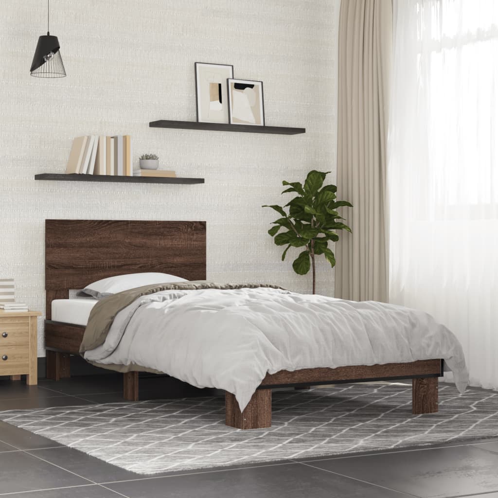 Sengeramme brun eik 75x190 cm konstruert tre og metall
