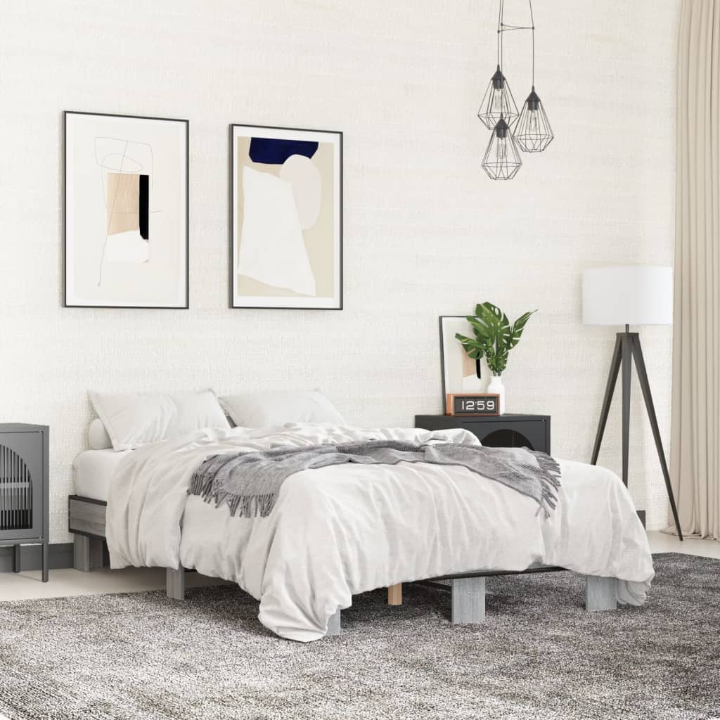 Sengeramme grå sonoma 140x200 cm konstruert tre og metall