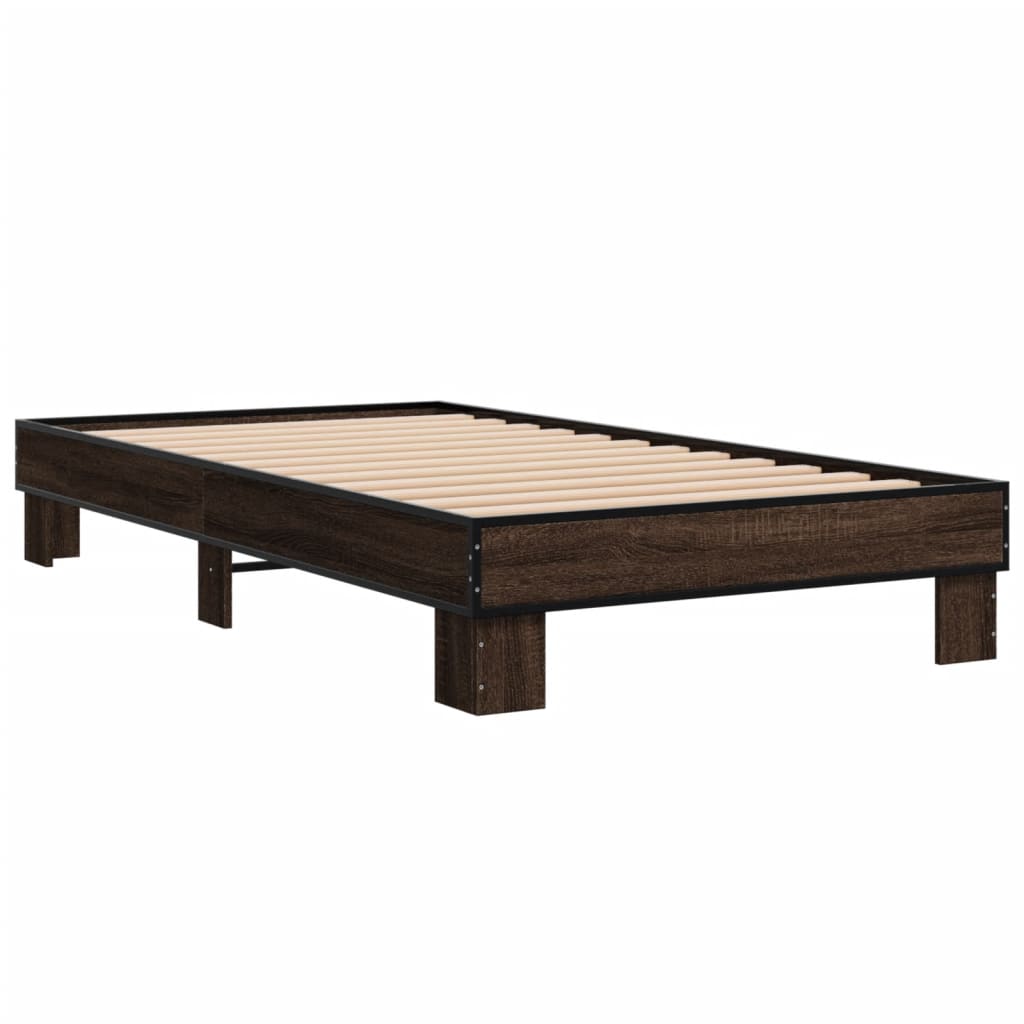 Sengeramme brun eik 100x200 cm konstruert tre og metall
