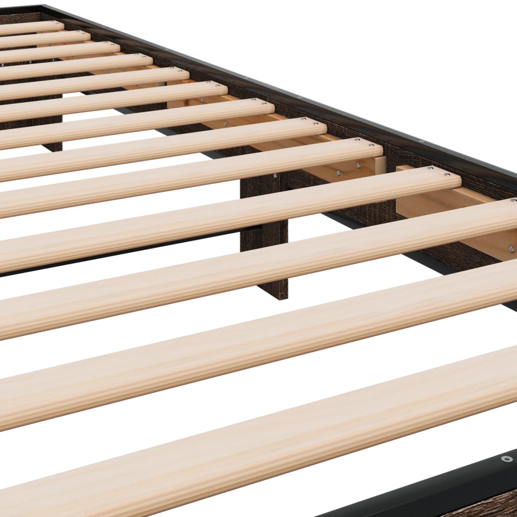 Sengeramme brun eik 100x200 cm konstruert tre og metall