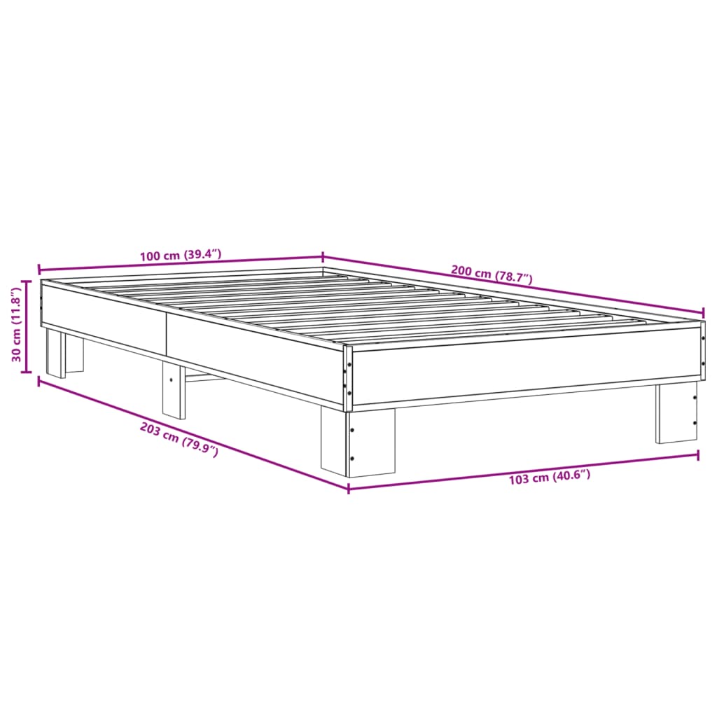 Sengeramme brun eik 100x200 cm konstruert tre og metall