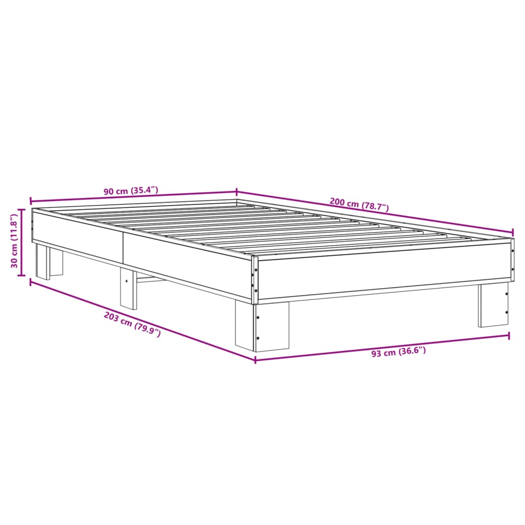 Sengeramme brun eik 90x200 cm konstruert tre og metall