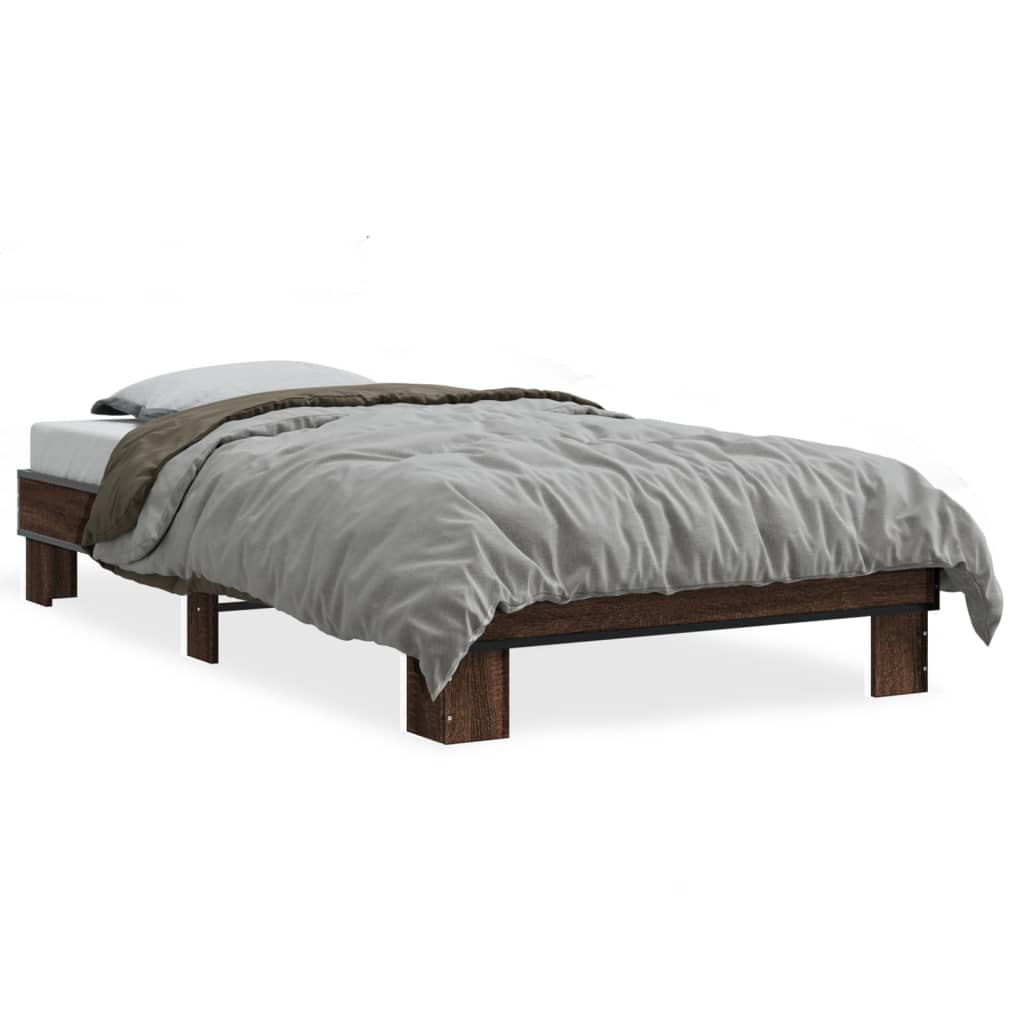 Sengeramme brun eik 75x190 cm konstruert tre og metall