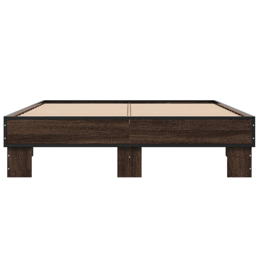 Sengeramme brun eik 135x190 cm konstruert tre og metall