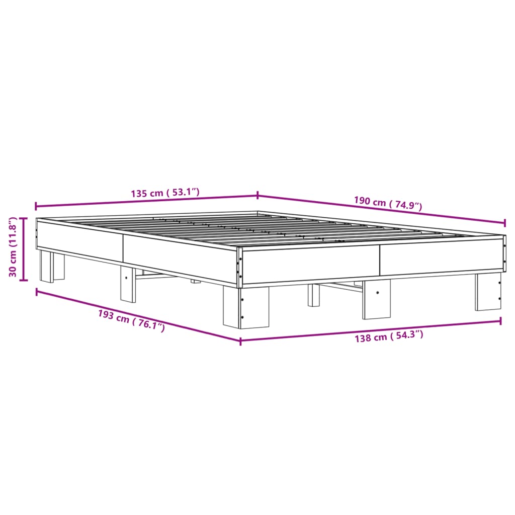 Sengeramme brun eik 135x190 cm konstruert tre og metall