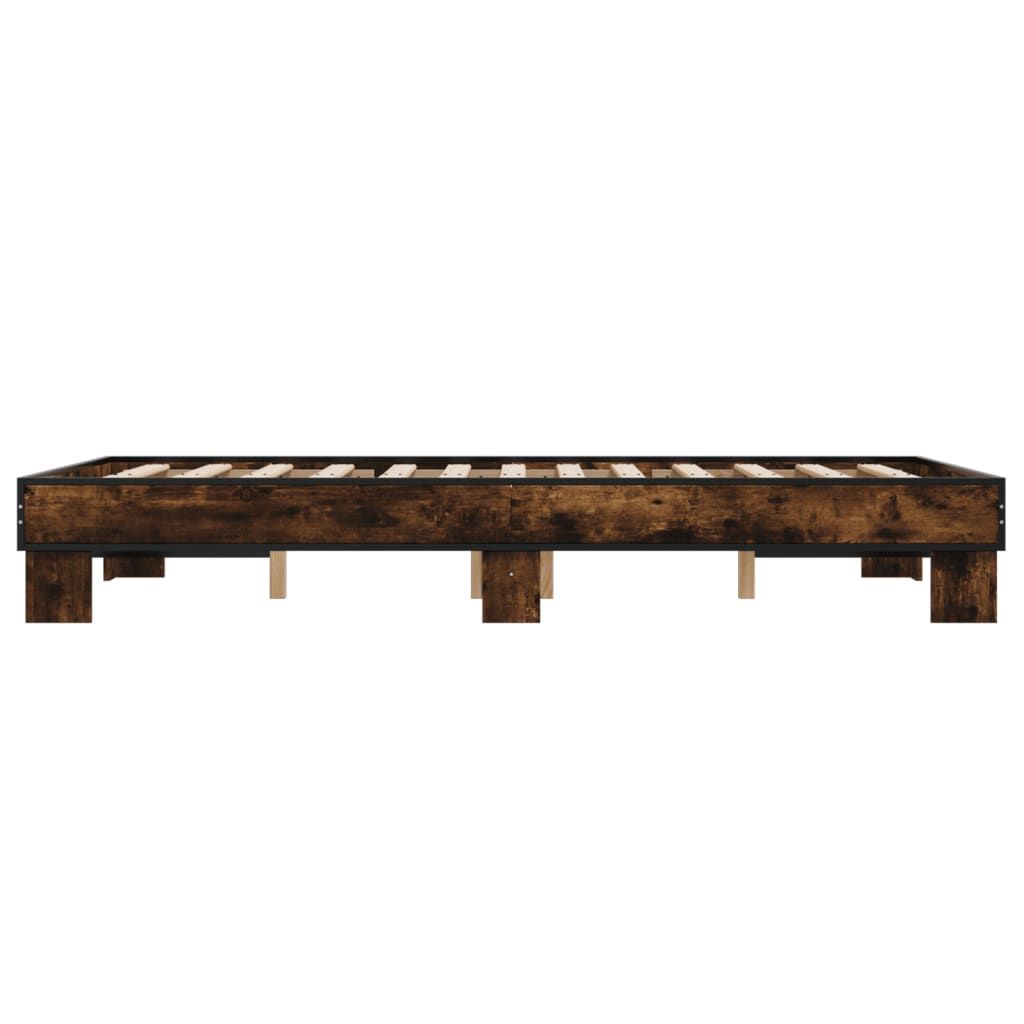 Sengeramme brun eik 140x190 cm konstruert tre og metall