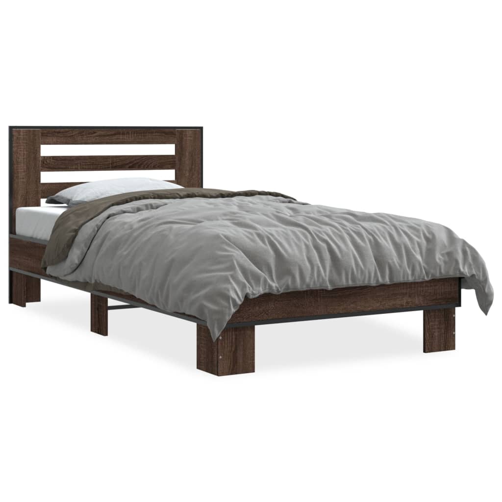 Sengeramme brun eik 90x190 cm konstruert tre og metall