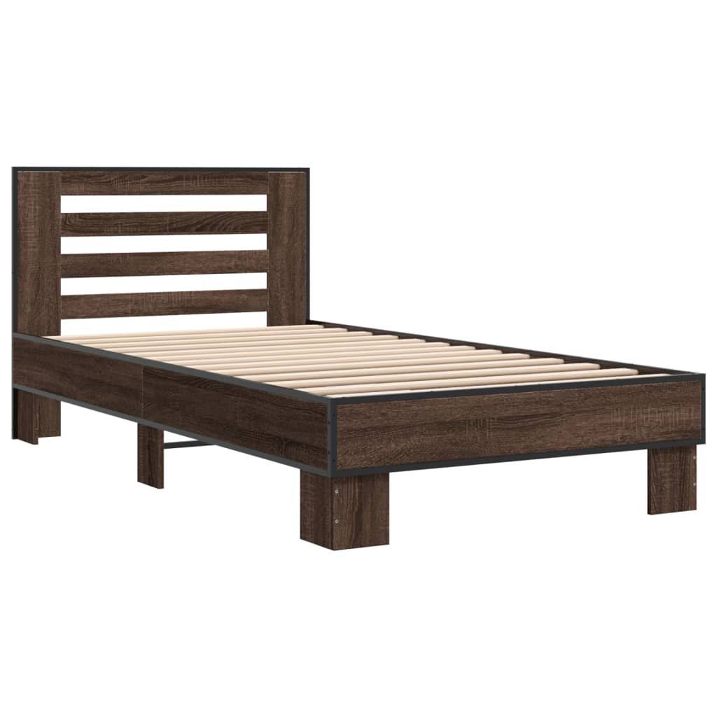 Sengeramme brun eik 90x190 cm konstruert tre og metall