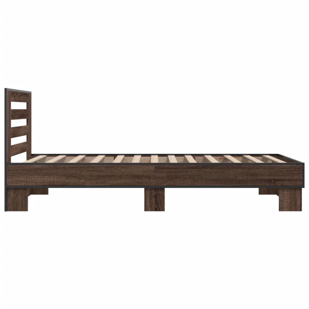 Sengeramme brun eik 90x190 cm konstruert tre og metall