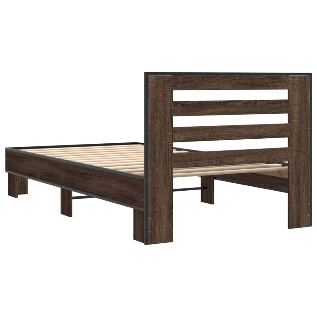 Sengeramme brun eik 90x190 cm konstruert tre og metall