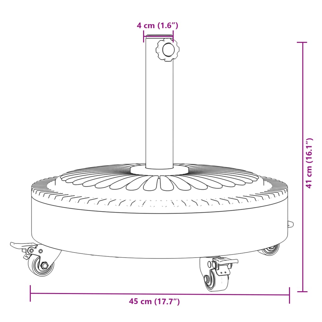 Parasollfot med hjul for Ø38 / 48 mm stenger 27 kg rund