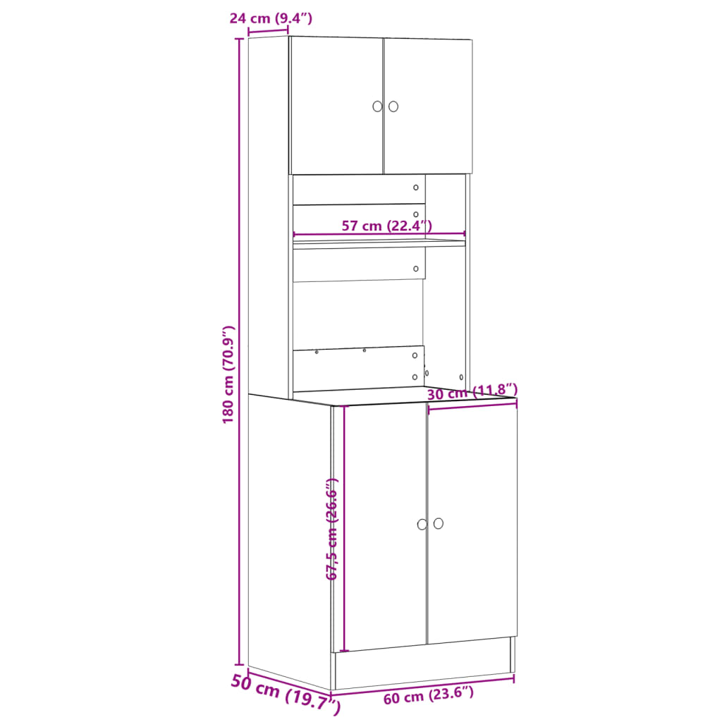Kjøkkenskap brun eik 60x50x180 cm konstruert tre