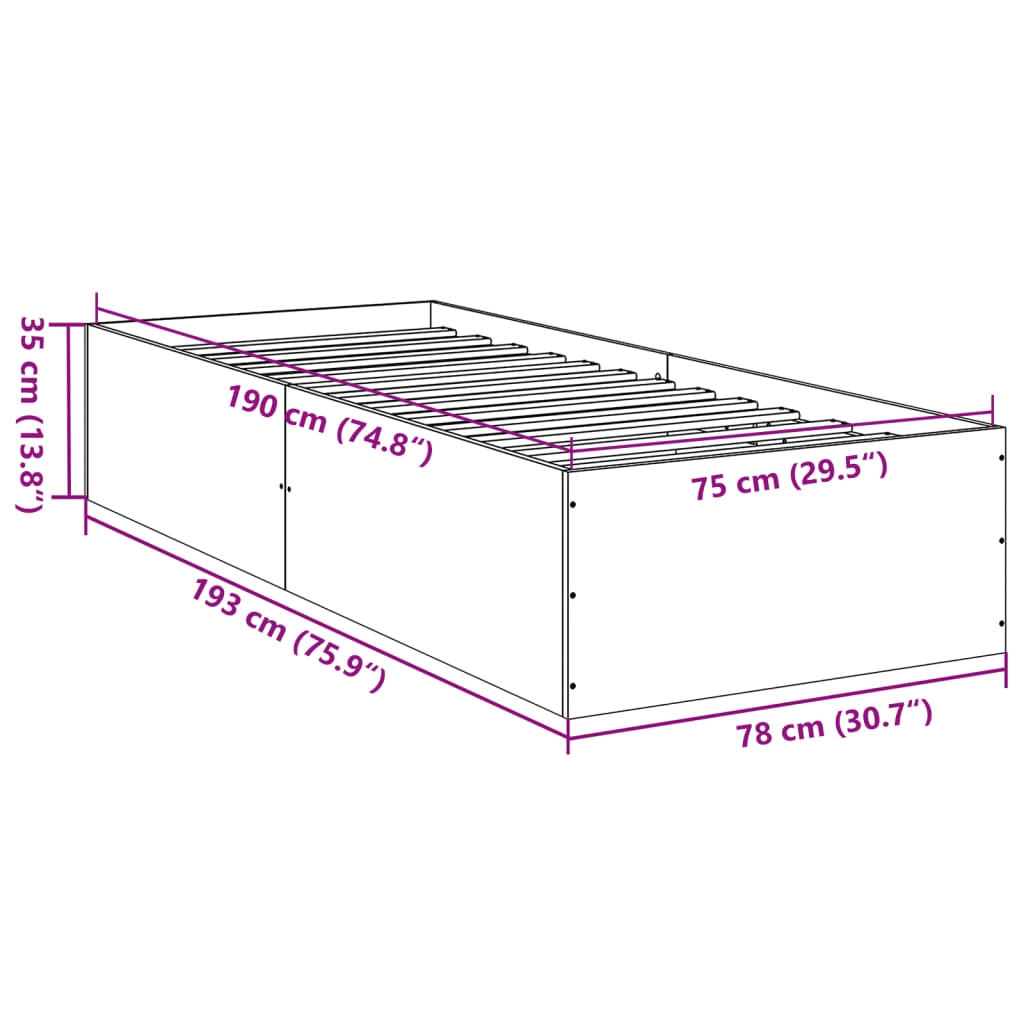 Sengeramme betonggrå 75x190 cm konstruert tre