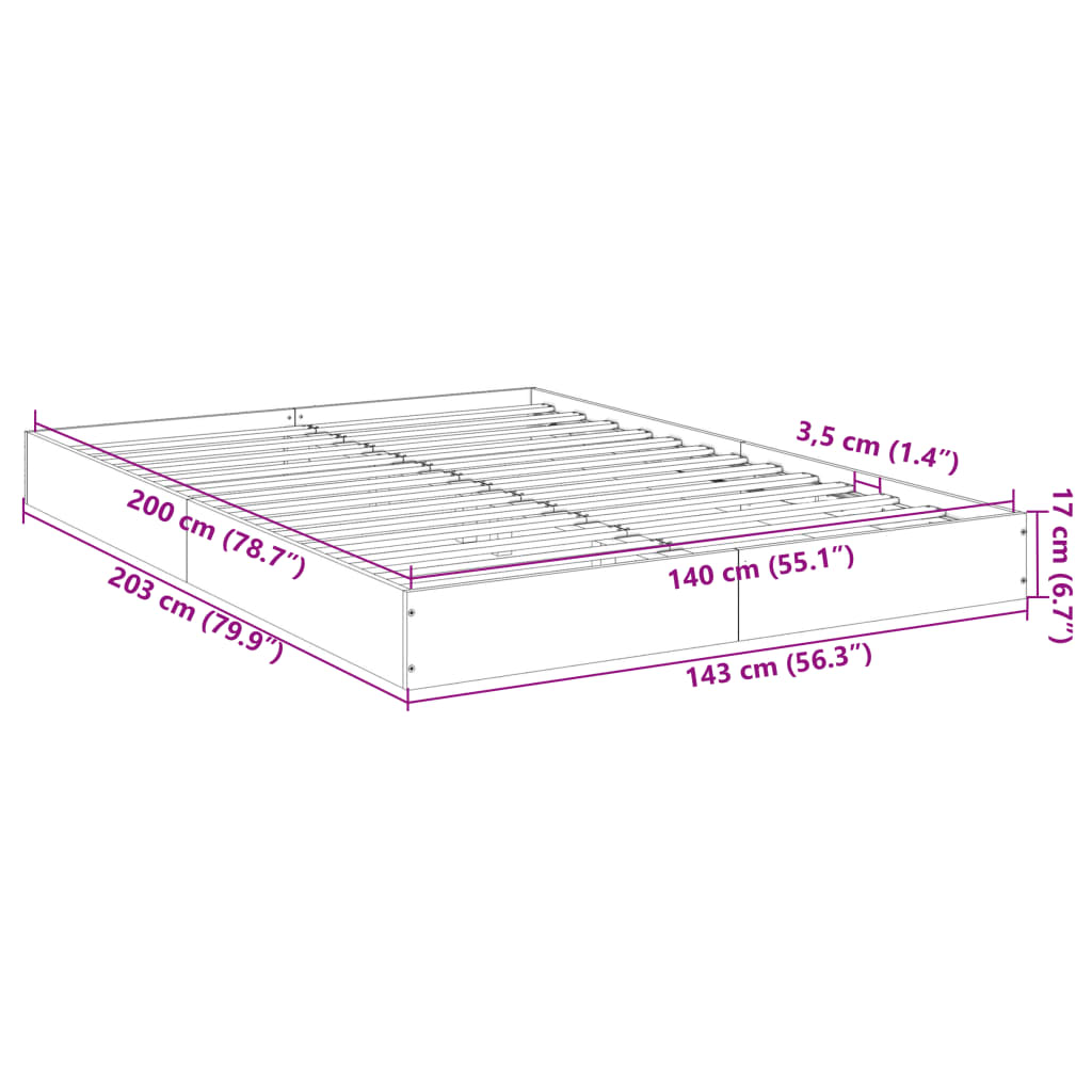 Sengeramme betonggrå 140x200 cm konstruert tre