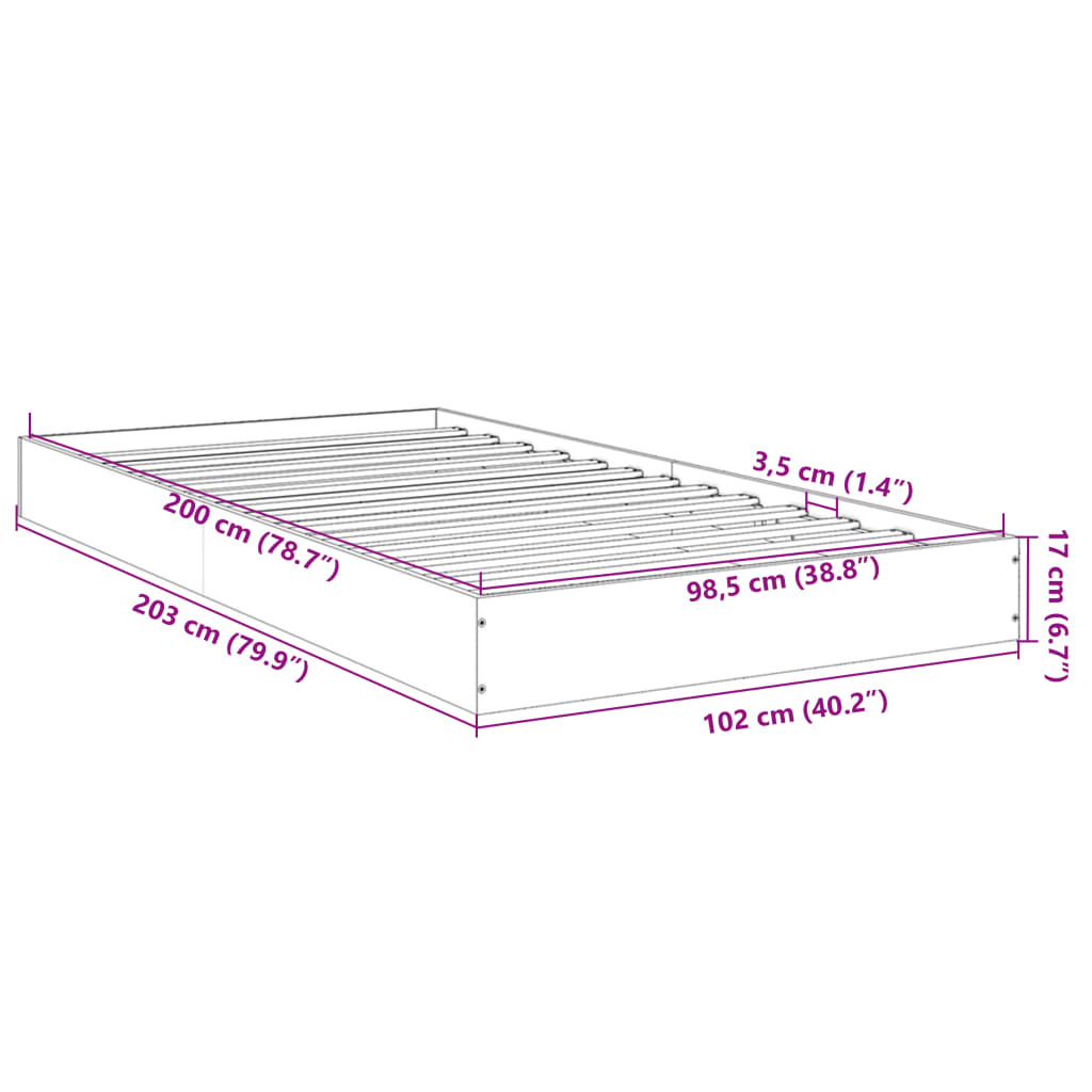Sengeramme betonggrå 100x200 cm konstruert tre