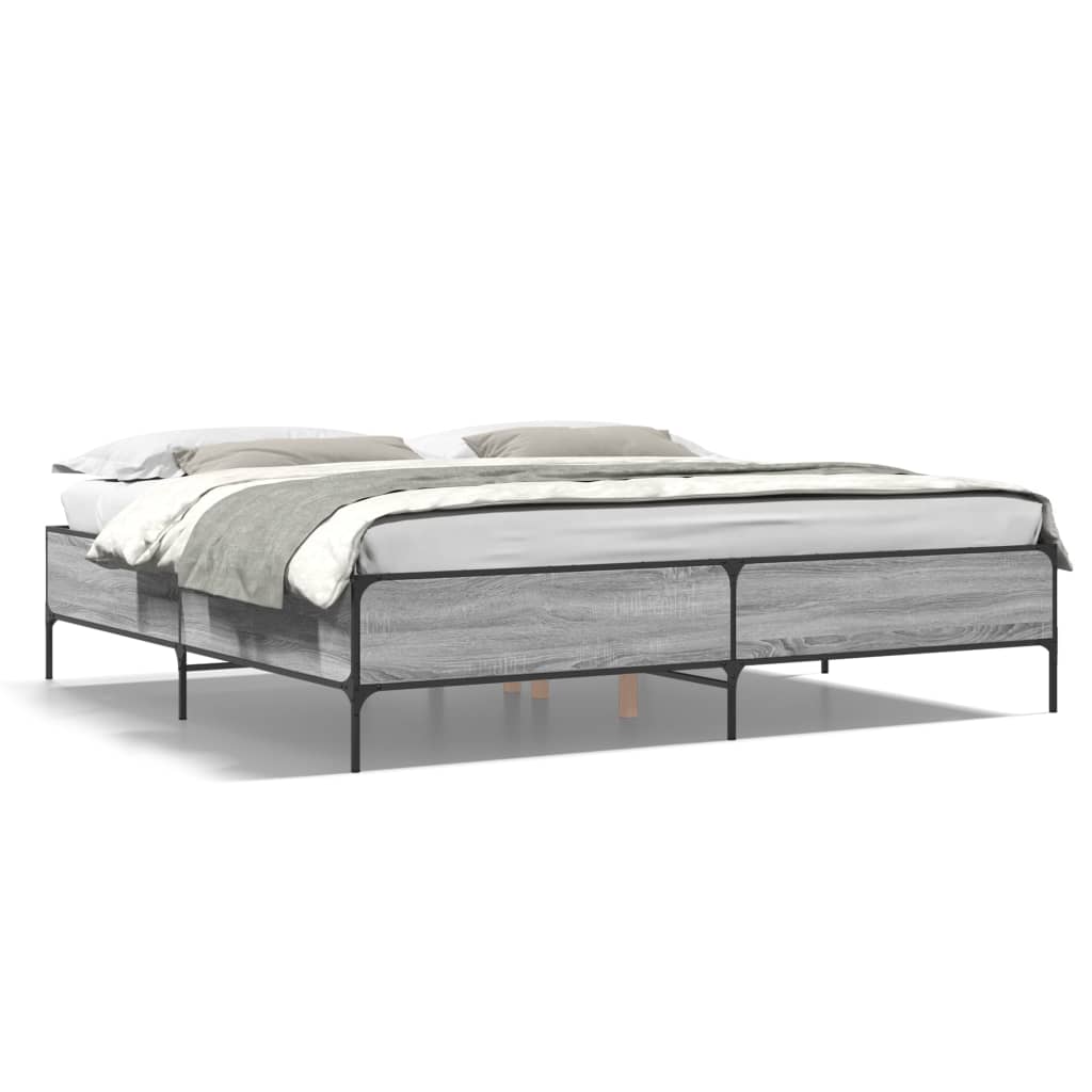 Sengeramme grå sonoma 200x200 cm konstruert tre og metall