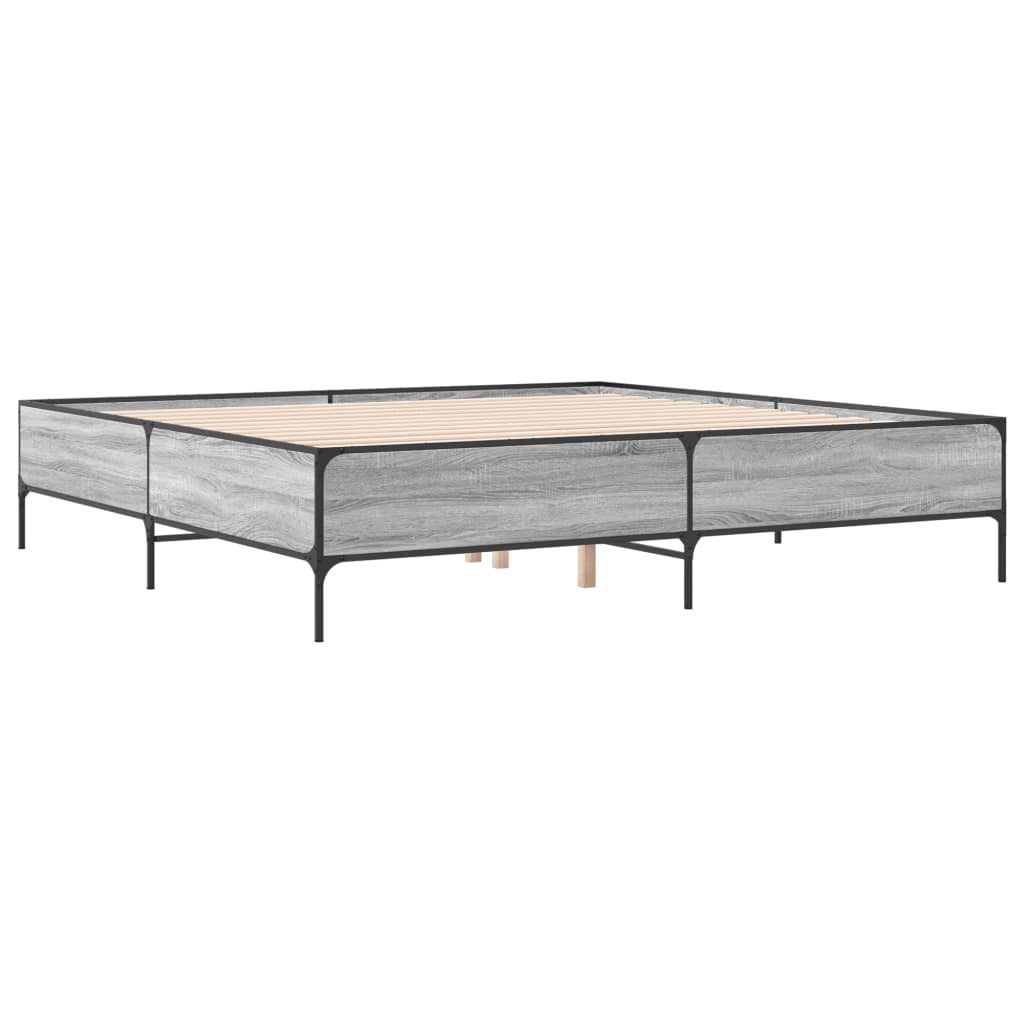 Sengeramme grå sonoma 200x200 cm konstruert tre og metall